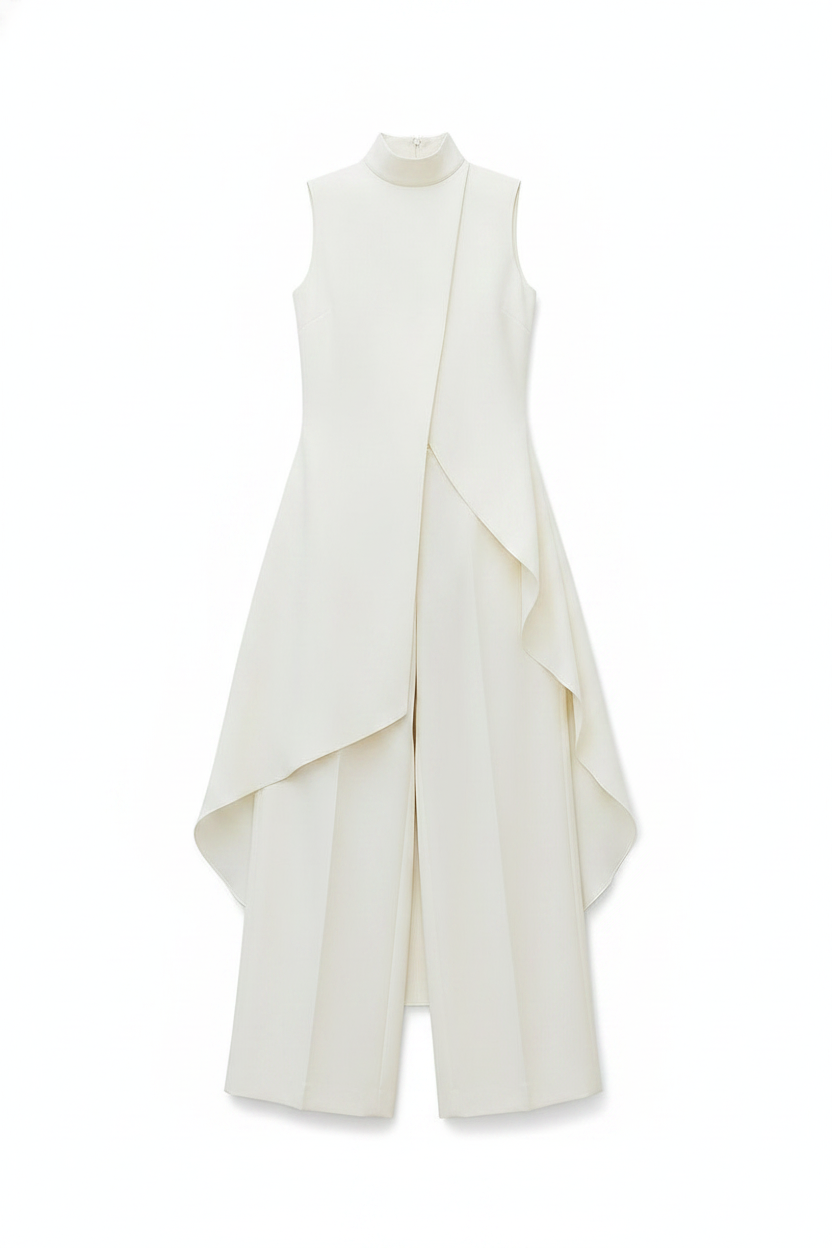 Draped Mock Neck Sleeveless Wide-Leg Trouser Set