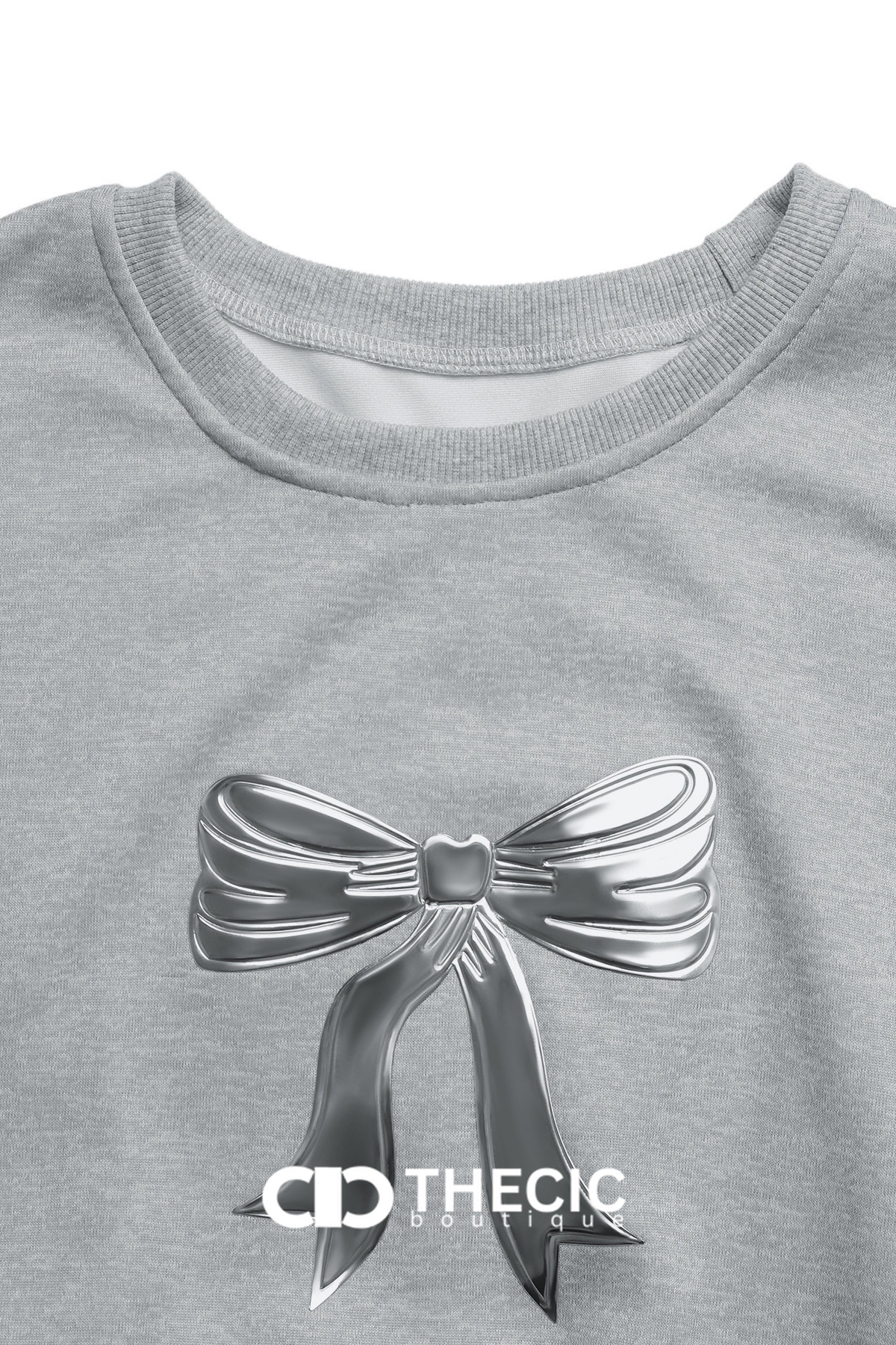 Embossed Bow Crew Neck Relaxed Sweatshirt