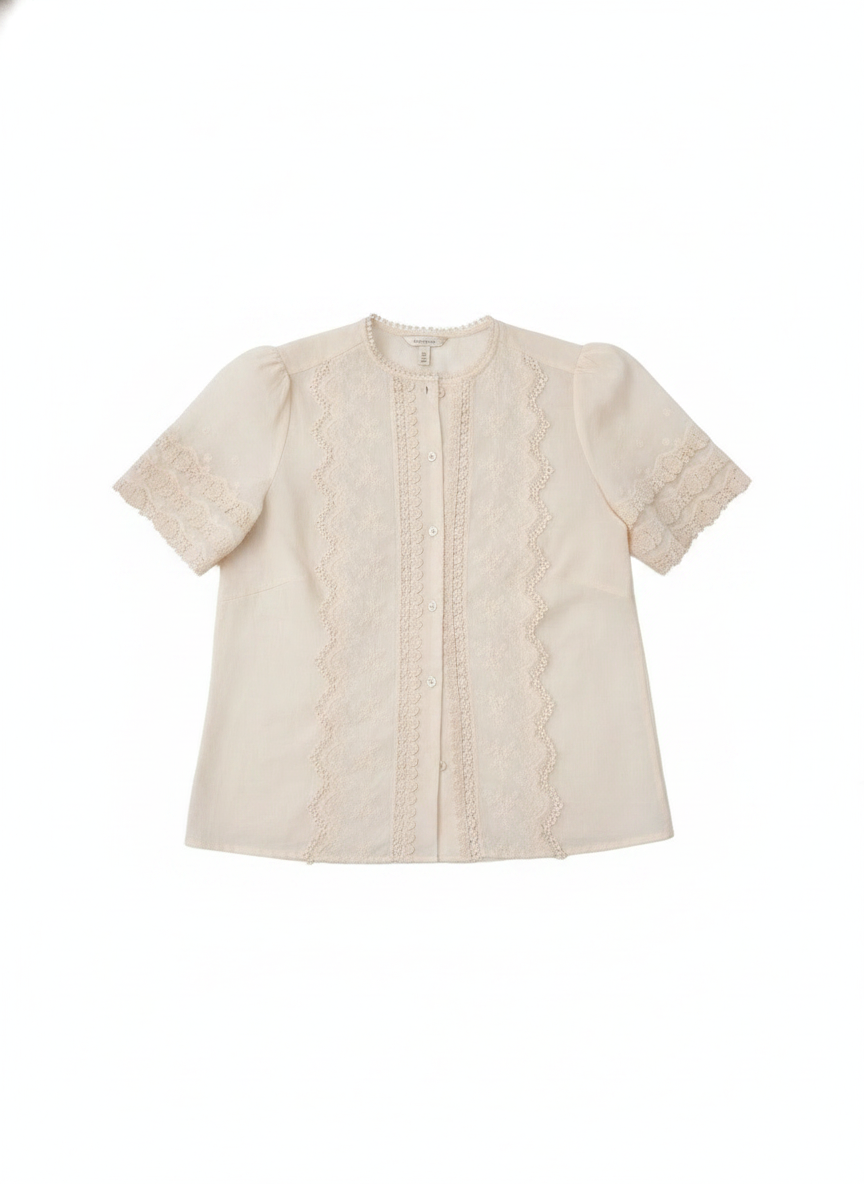 Embroidered Scalloped Lace Short Sleeve Blouse