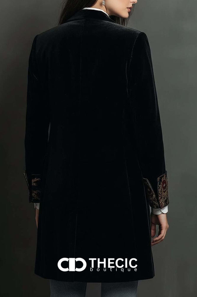 Embroidered Velvet Longline Blazer Jacket