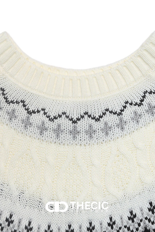 Fair Isle Cable Knit Crew Neck Sweater