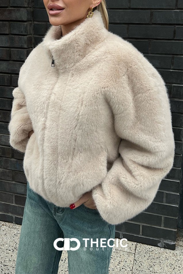 Faux Fur Cropped Stand Collar Jacket