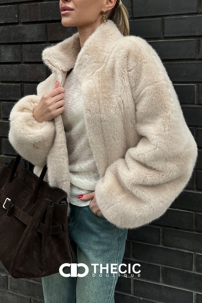 Faux Fur Cropped Stand Collar Jacket