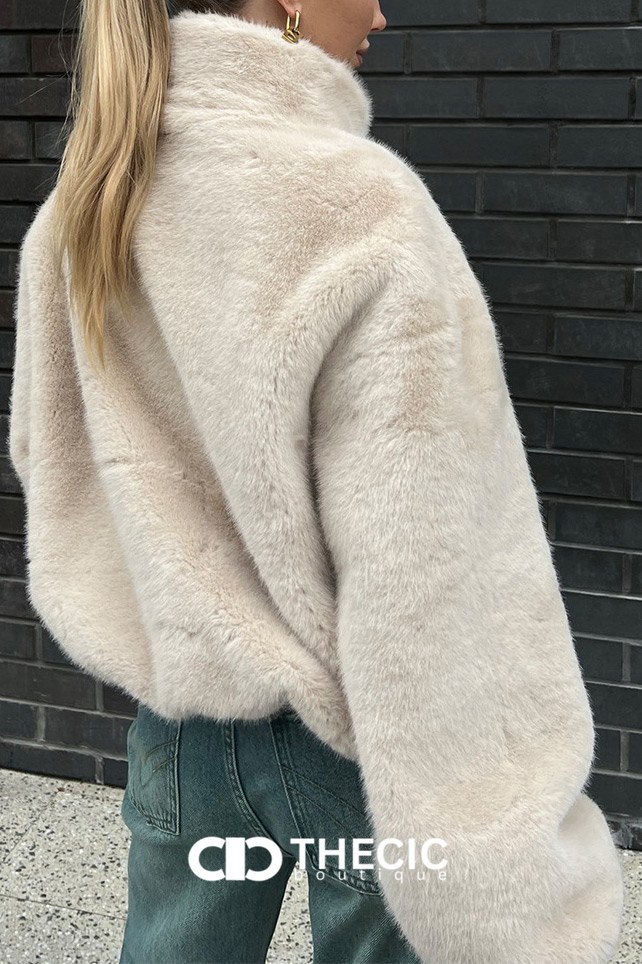 Faux Fur Cropped Stand Collar Jacket