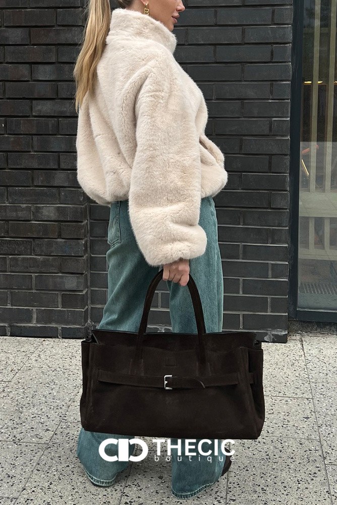 Faux Fur Cropped Stand Collar Jacket