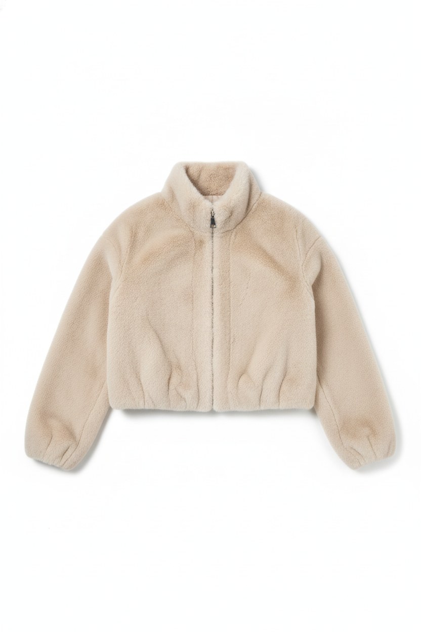 Faux Fur Cropped Stand Collar Jacket