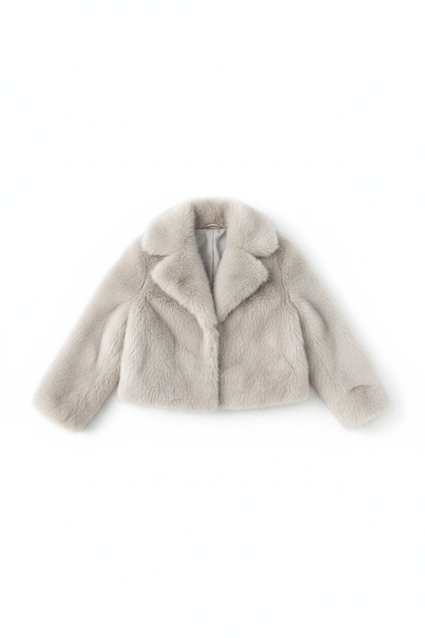 Faux Fur Cropped Wide Collar Jacket