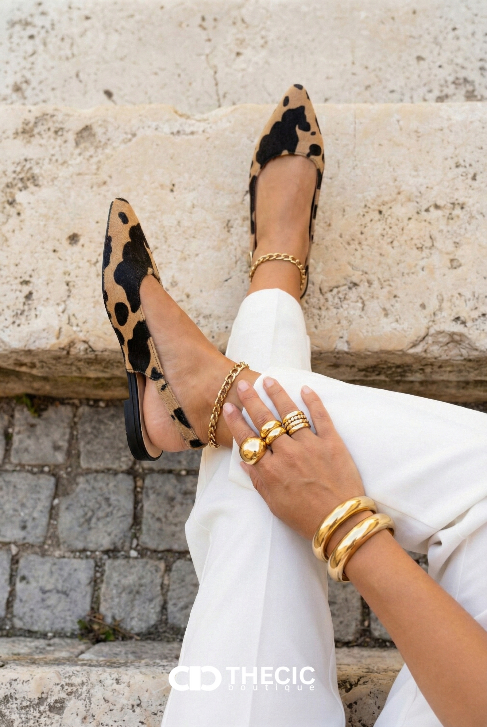 Faux Fur Leopard Print Pointed-Toe Slingback Flats