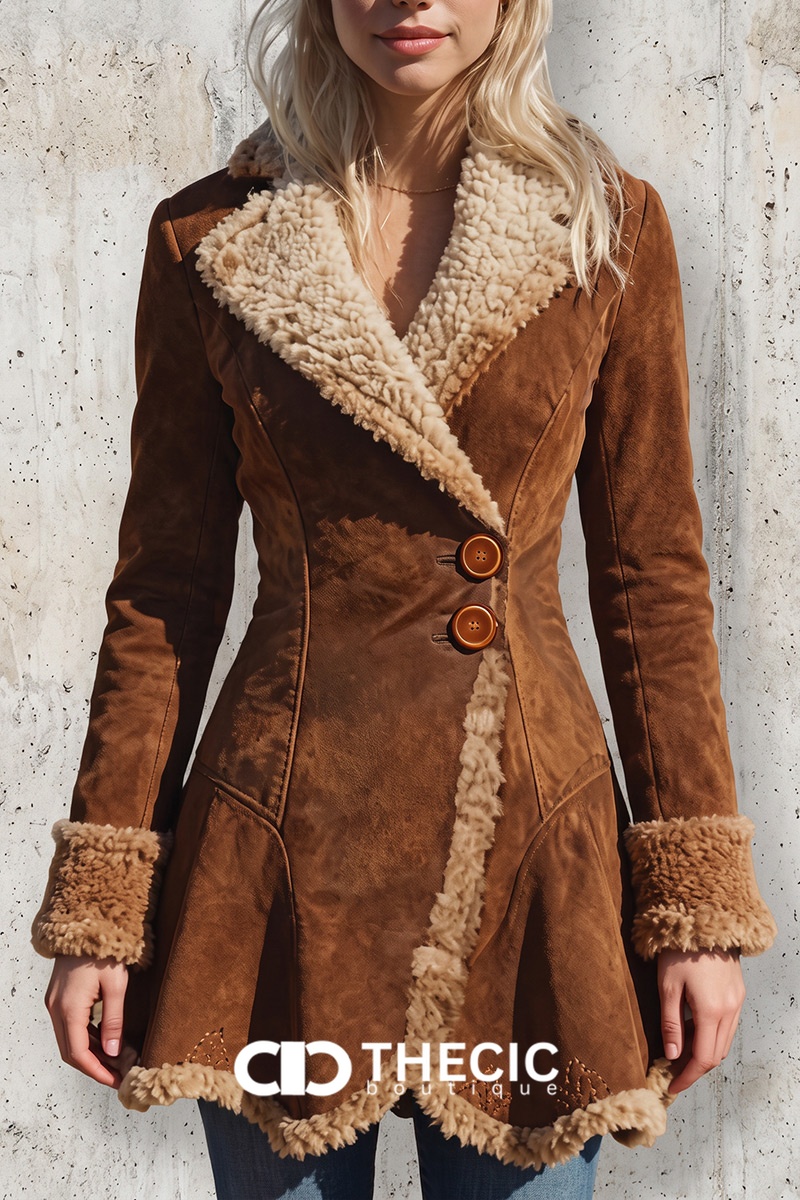 Faux Fur Trim Fitted Asymmetrical Button Winter Coat