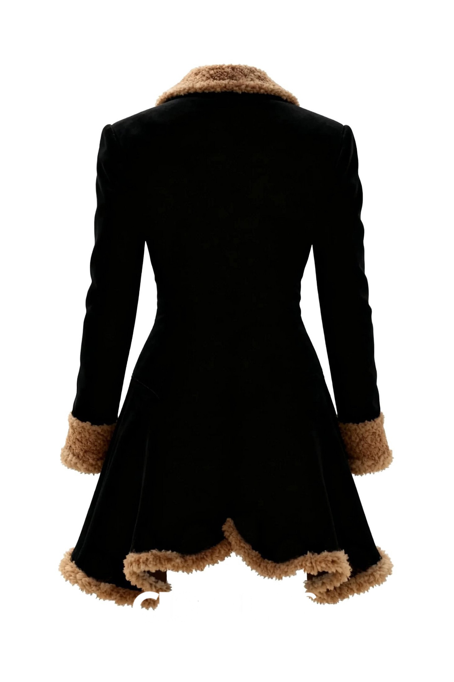 Faux Fur Trim Fitted Asymmetrical Button Winter Coat