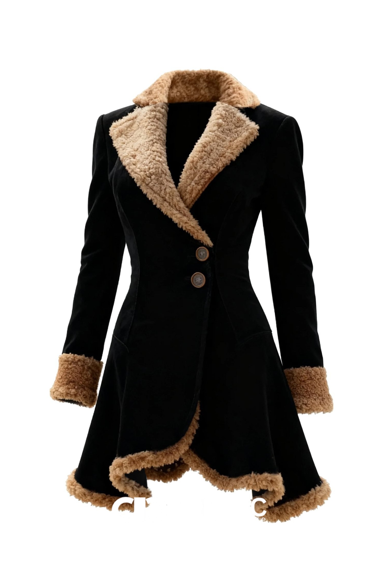 Faux Fur Trim Fitted Asymmetrical Button Winter Coat