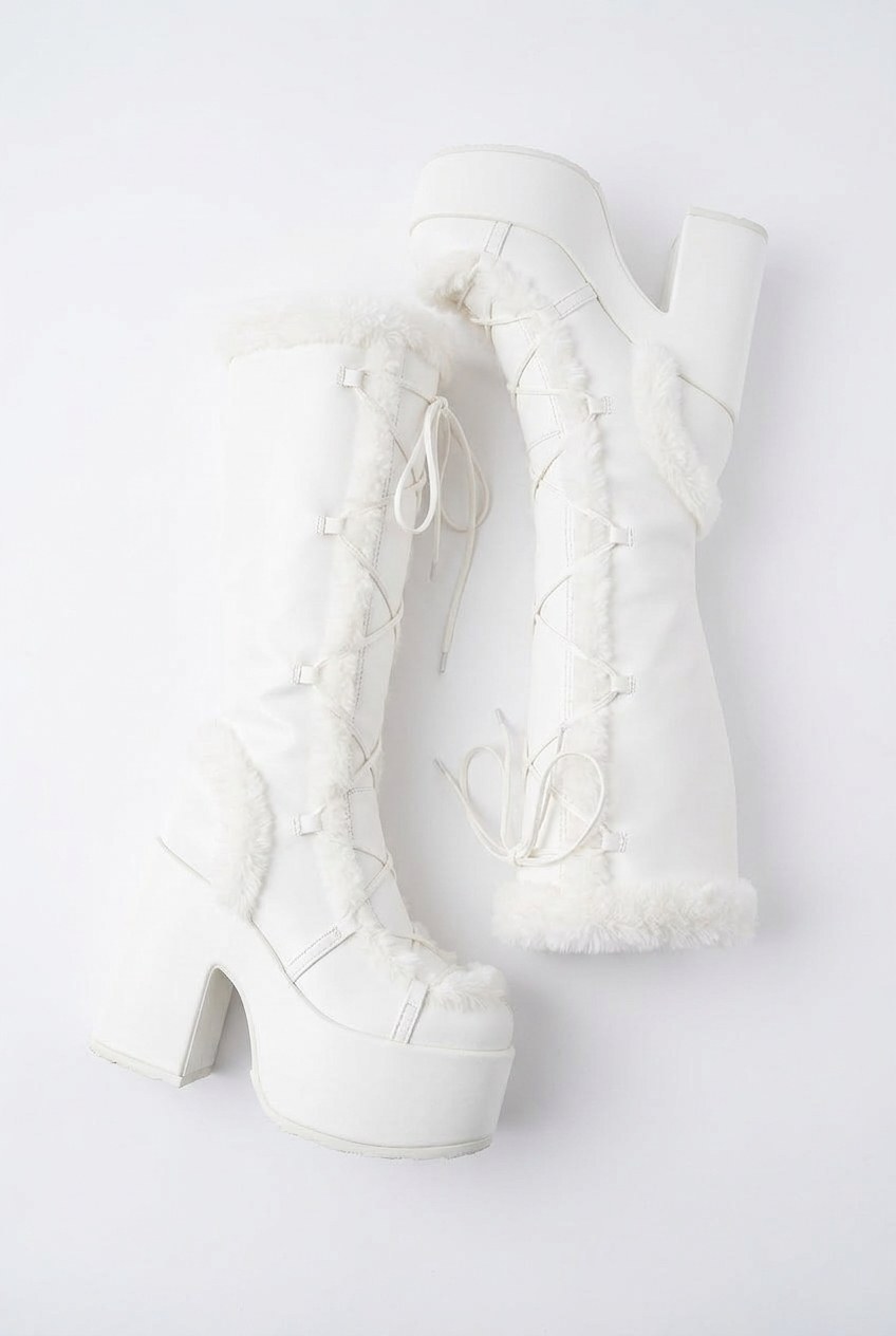 Faux Fur Trim Lace-Up Platform Knee-High Boots
