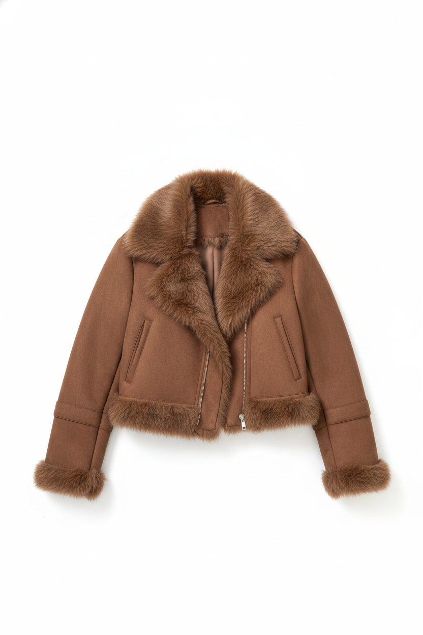 Faux Fur Trim Suede Bomber Jacket