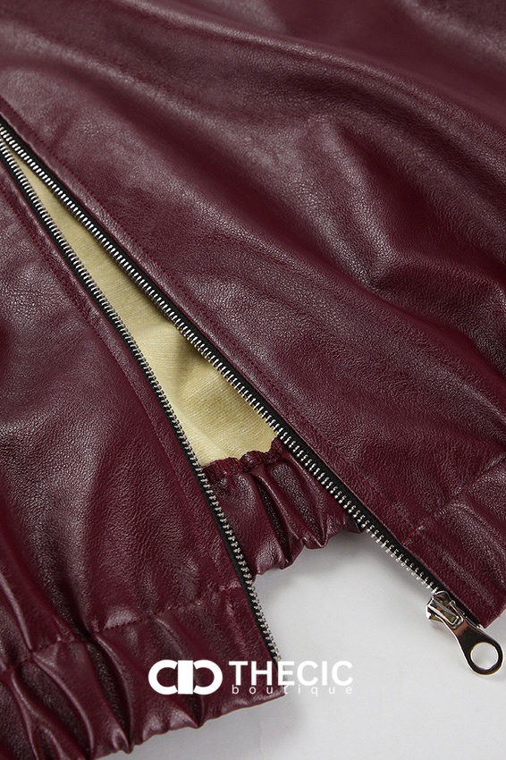 Faux Leather Oversized Wide Collar Bomber Jacket