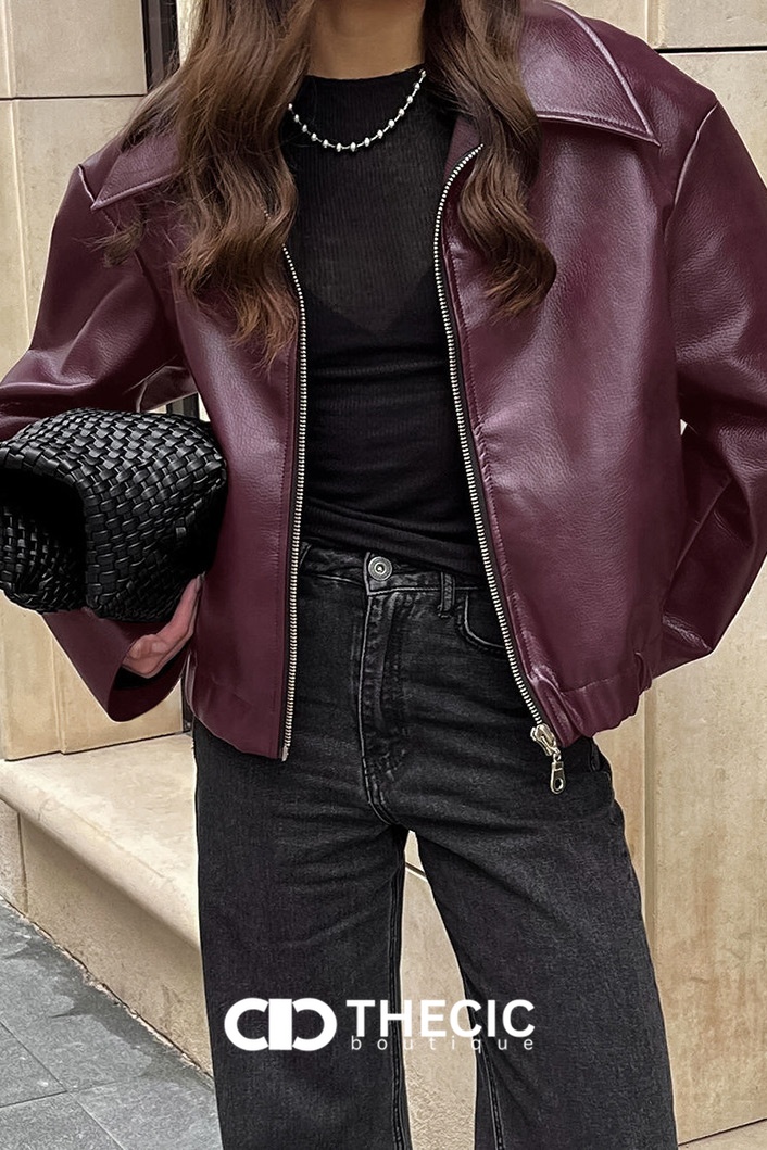 Faux Leather Oversized Wide Collar Bomber Jacket