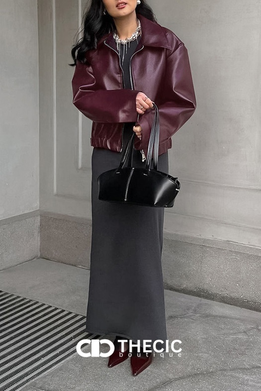 Faux Leather Oversized Wide Collar Bomber Jacket