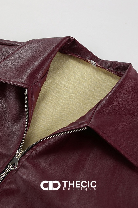 Faux Leather Oversized Wide Collar Bomber Jacket