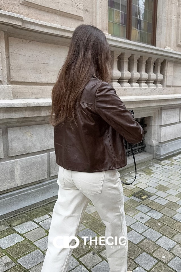 Faux Leather Peter Pan Collar Cropped Jacket