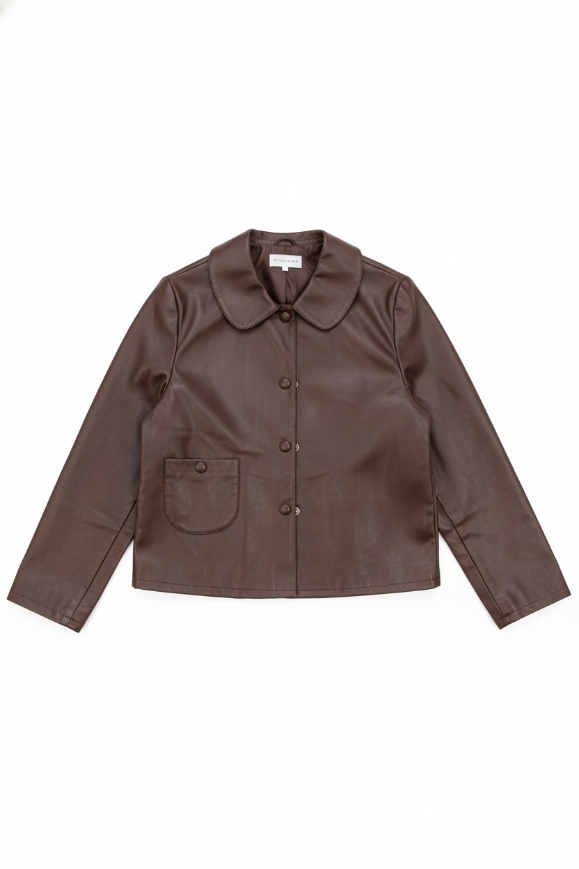 Faux Leather Peter Pan Collar Cropped Jacket