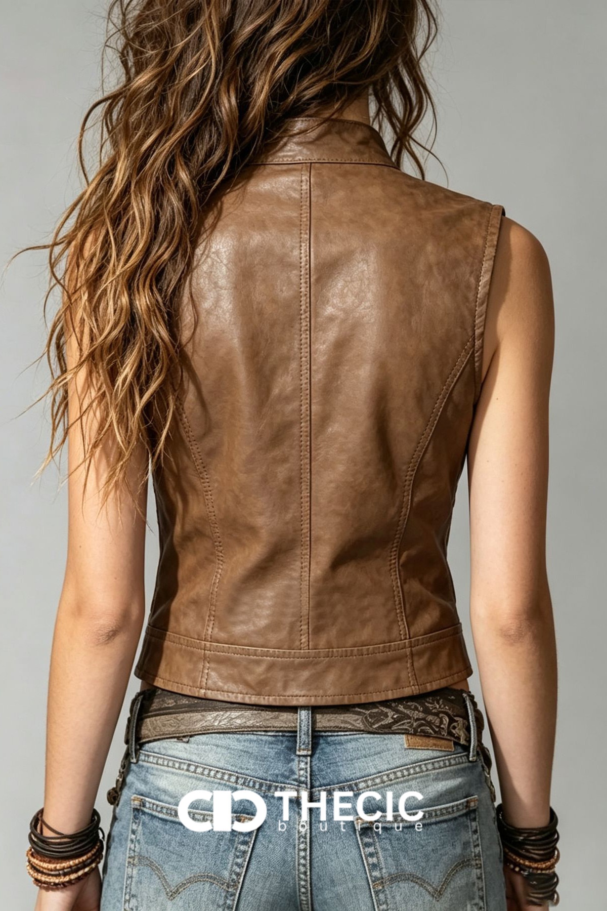 Faux Leather Sleeveless Zippered Pocket Vest