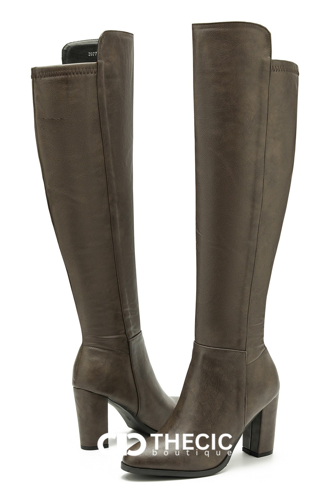 Faux Leather Suede Block Heel Knee-High Boots