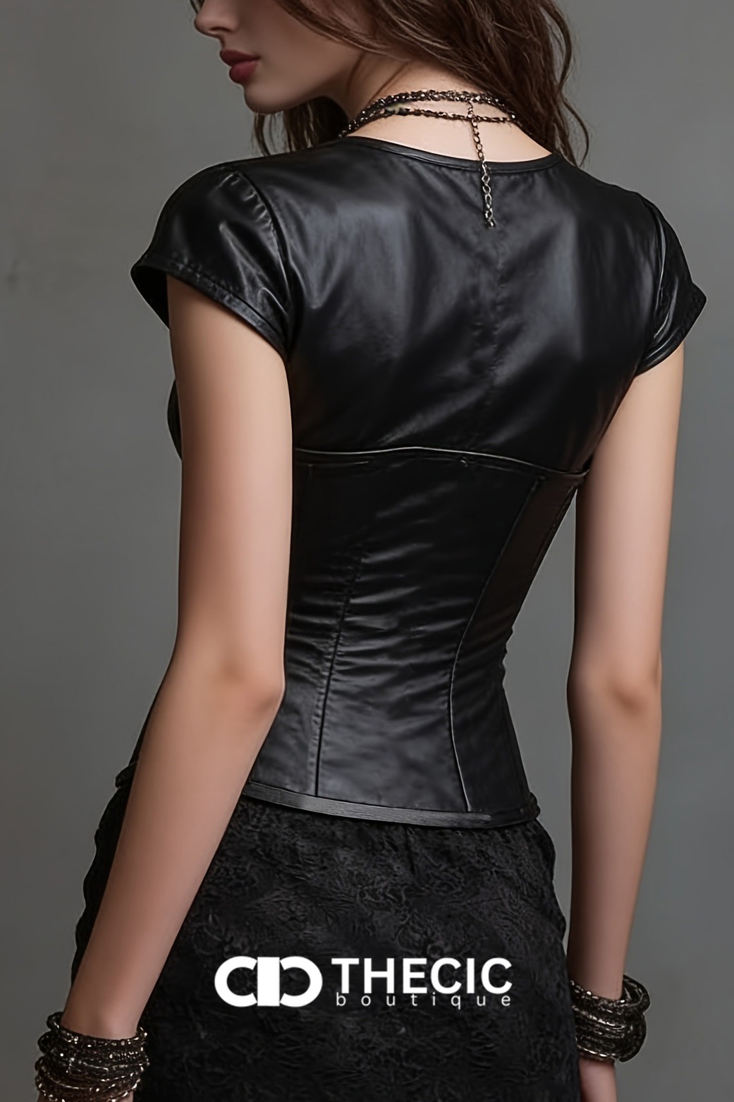 Faux Leather Zipper Front Corset Top