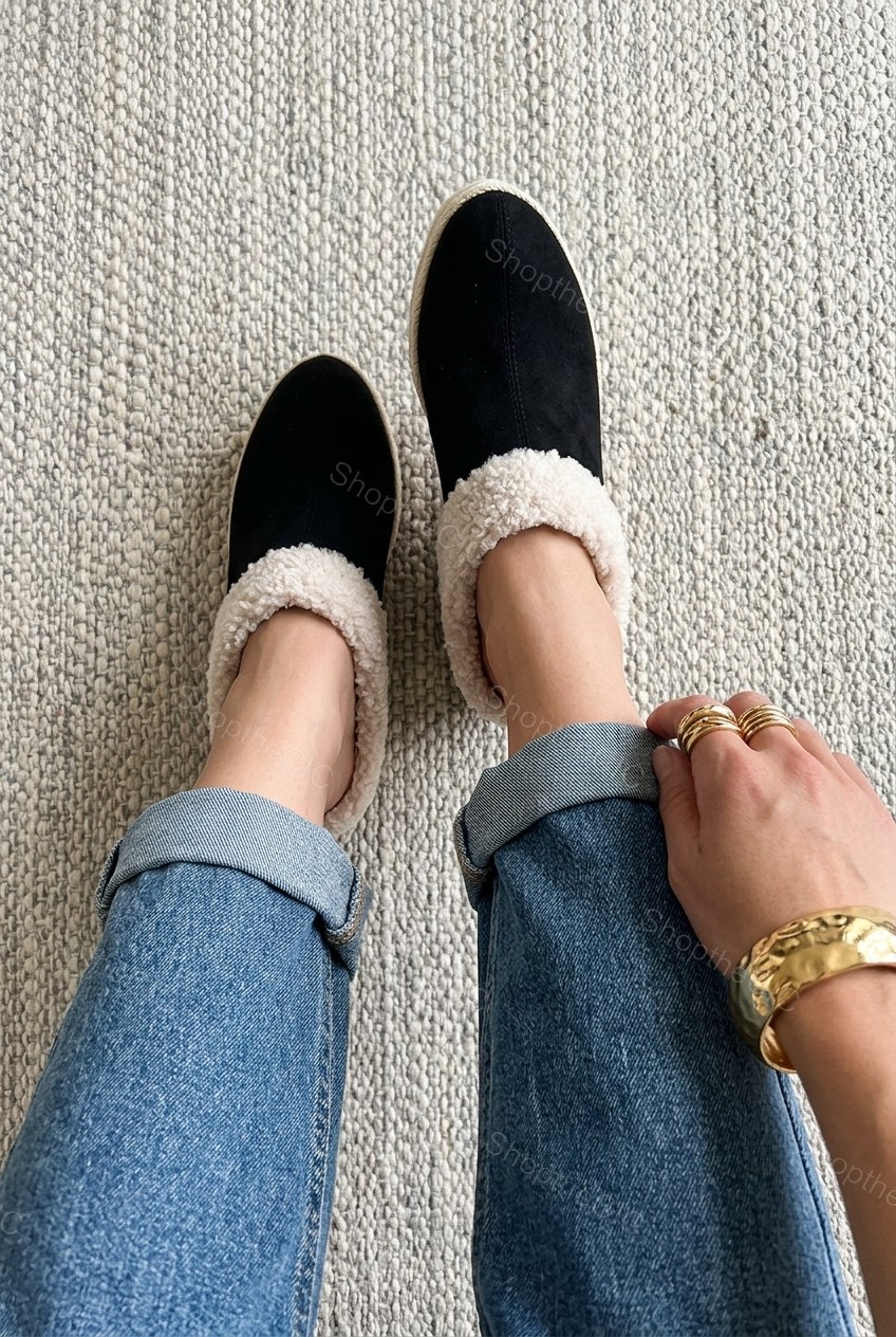 Faux Shearling Suede Espadrille Wedge Mules