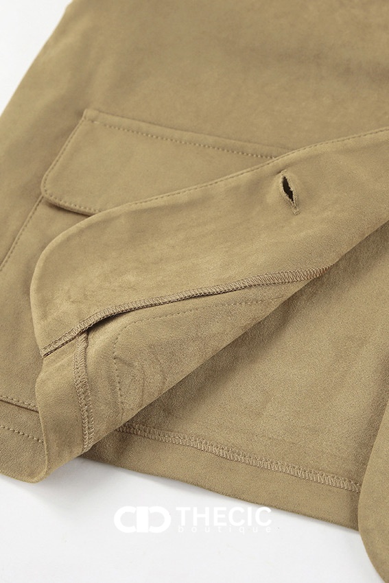 Faux Suede Collared Cropped Button-Front Jacket