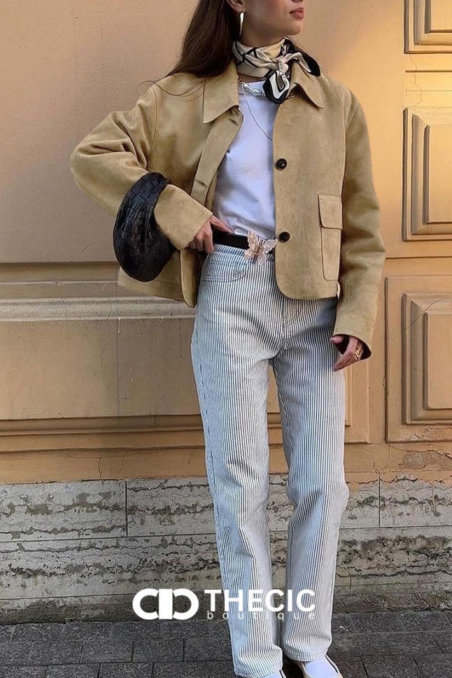 Faux Suede Collared Cropped Button-Front Jacket