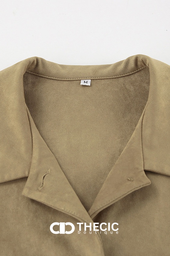 Faux Suede Collared Cropped Button-Front Jacket