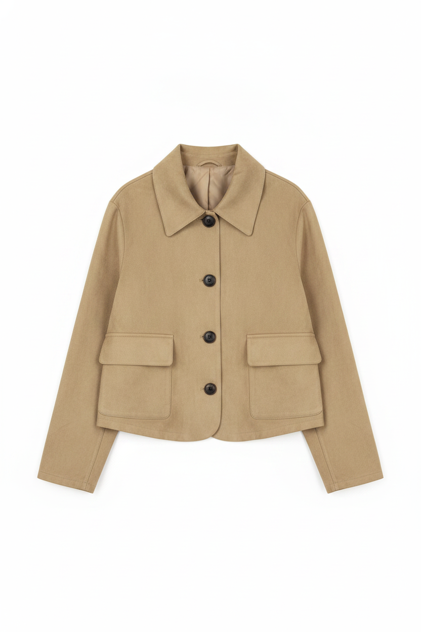Faux Suede Collared Cropped Button-Front Jacket