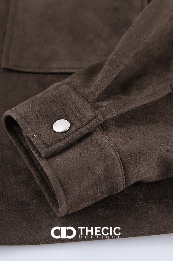 Faux Suede Collared Zip-Up Jacket