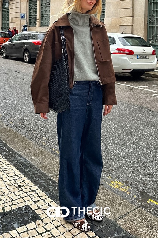 Faux Suede Collared Zip-Up Jacket