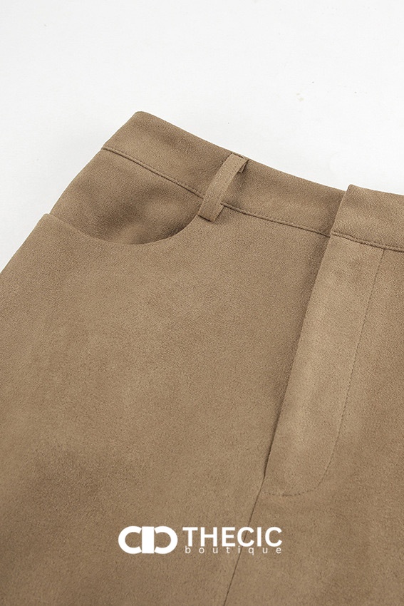 Faux Suede Front Slit Maxi Skirt