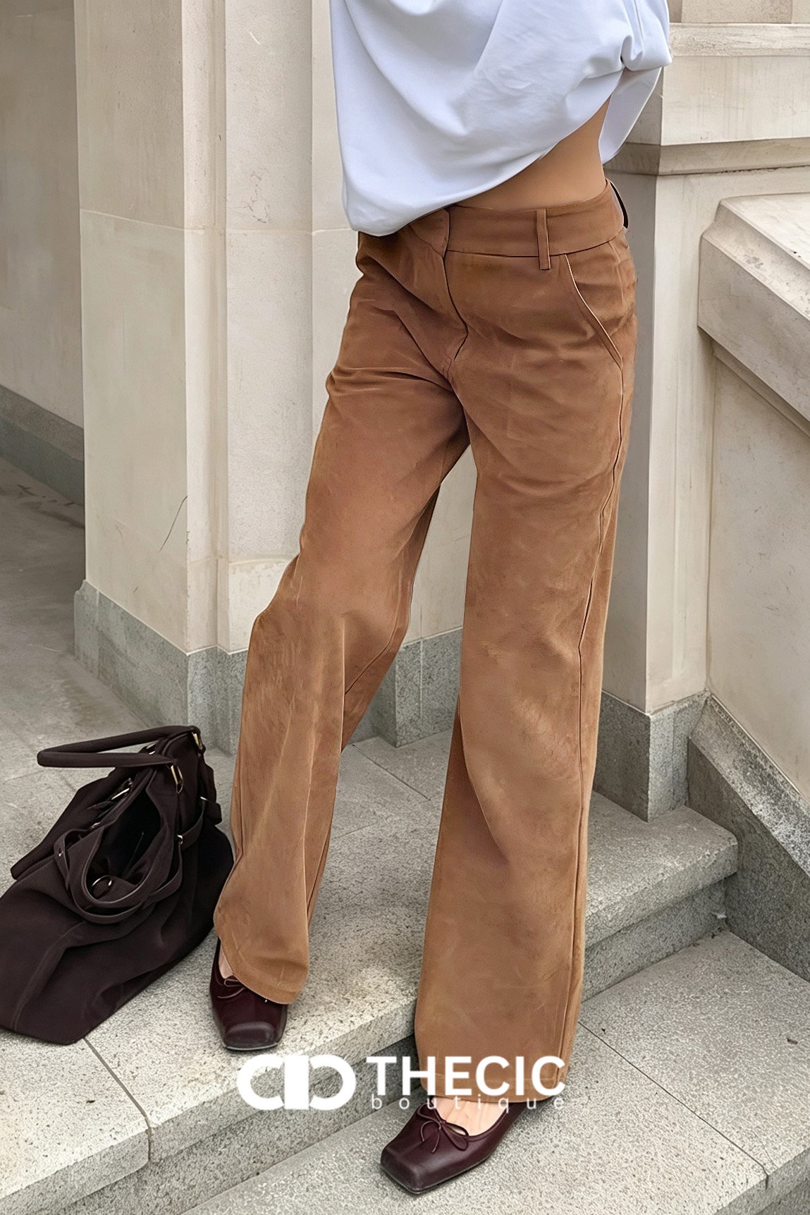 Textured Faux Suede High-Waist Wide-Leg Pants