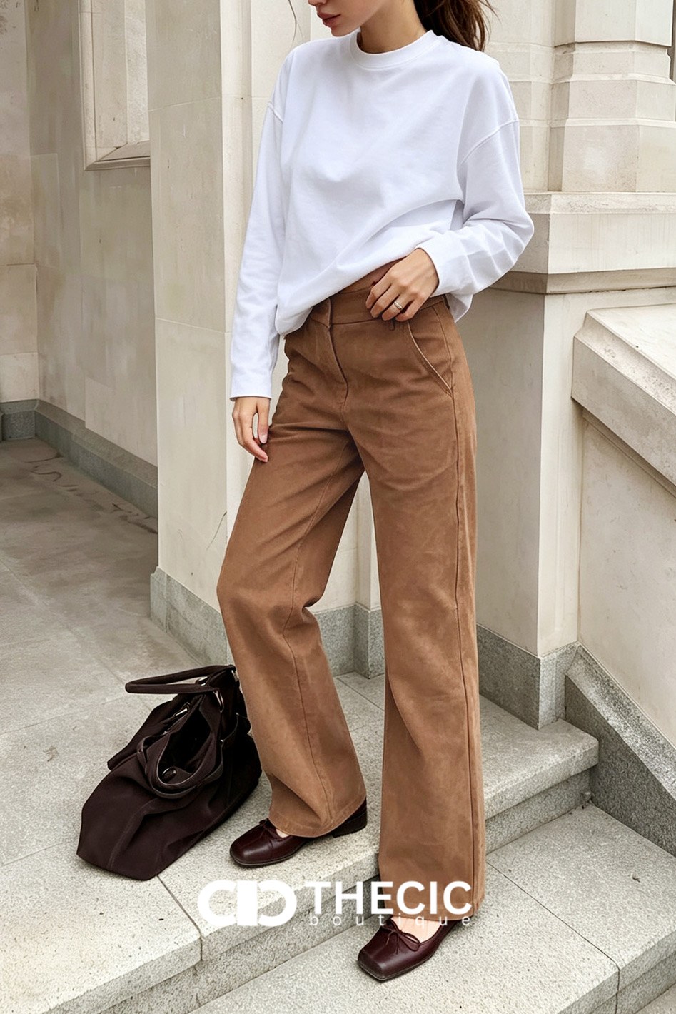 Textured Faux Suede High-Waist Wide-Leg Pants