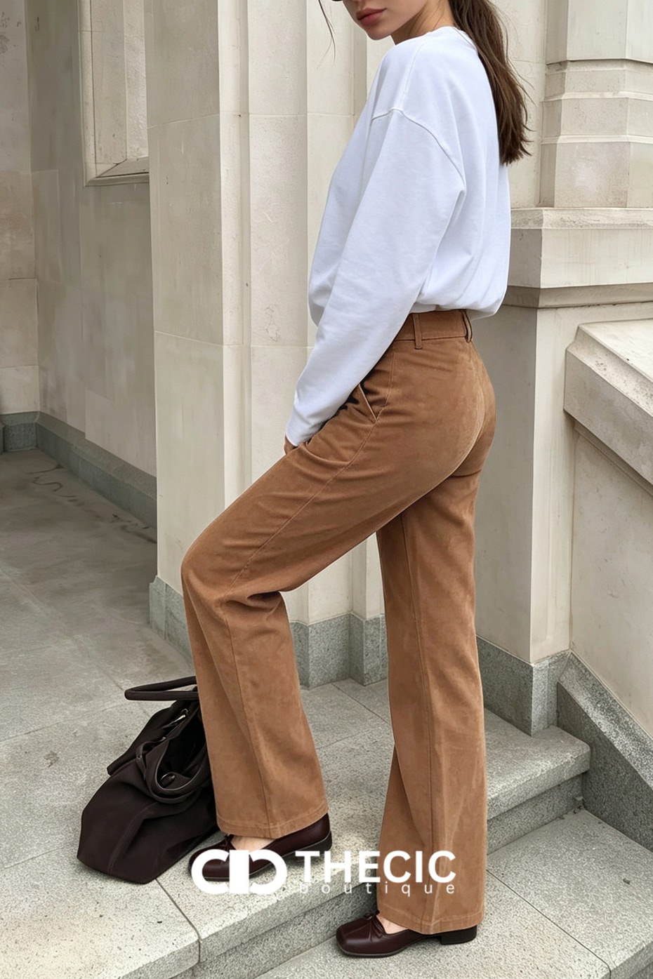 Textured Faux Suede High-Waist Wide-Leg Pants