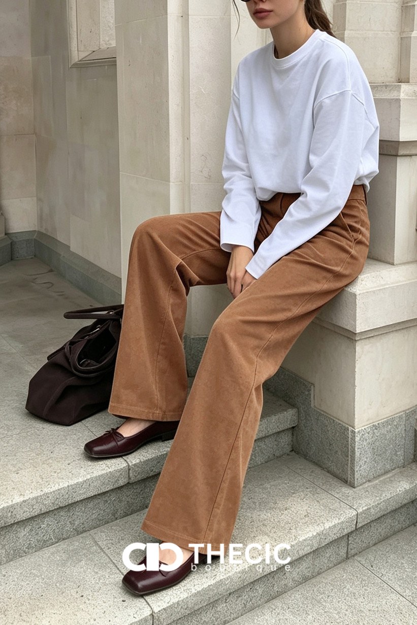 Textured Faux Suede High-Waist Wide-Leg Pants
