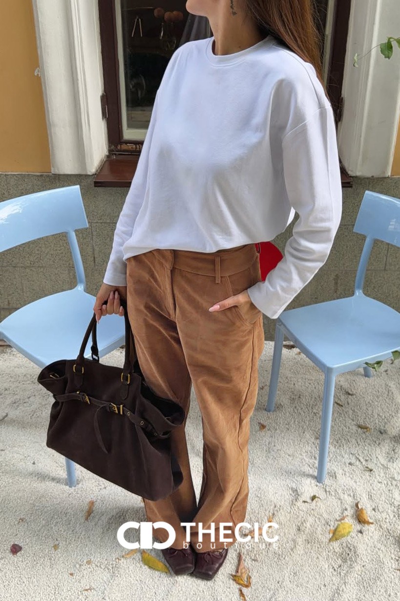 Textured Faux Suede High-Waist Wide-Leg Pants