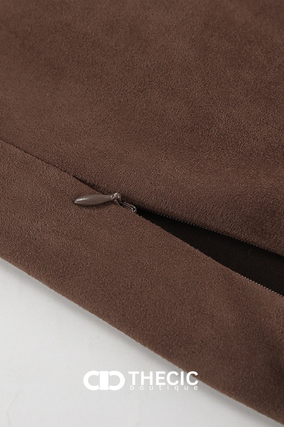 Faux Suede Seamed A-Line Midi Skirt