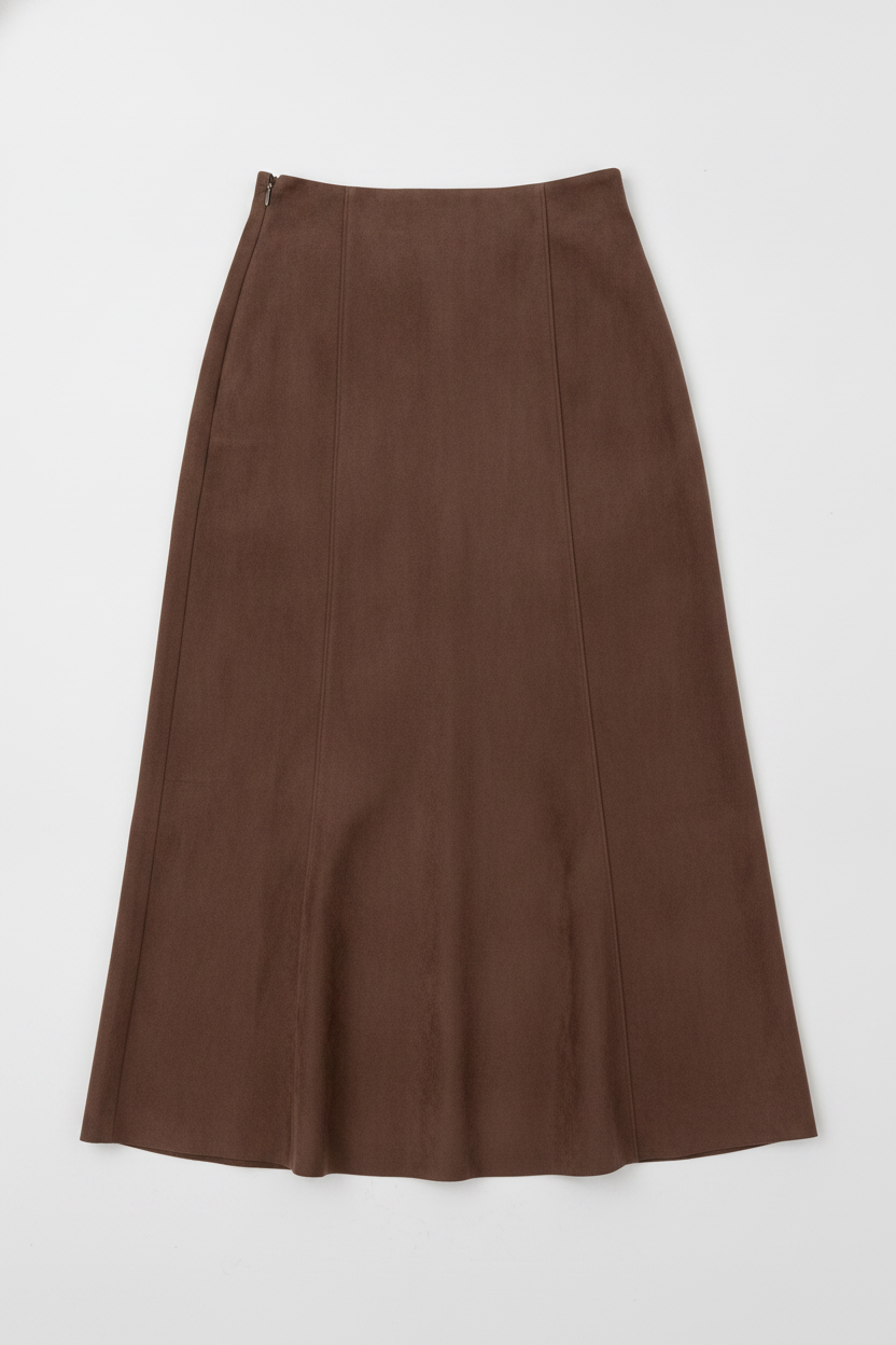 Faux Suede Seamed A-Line Midi Skirt