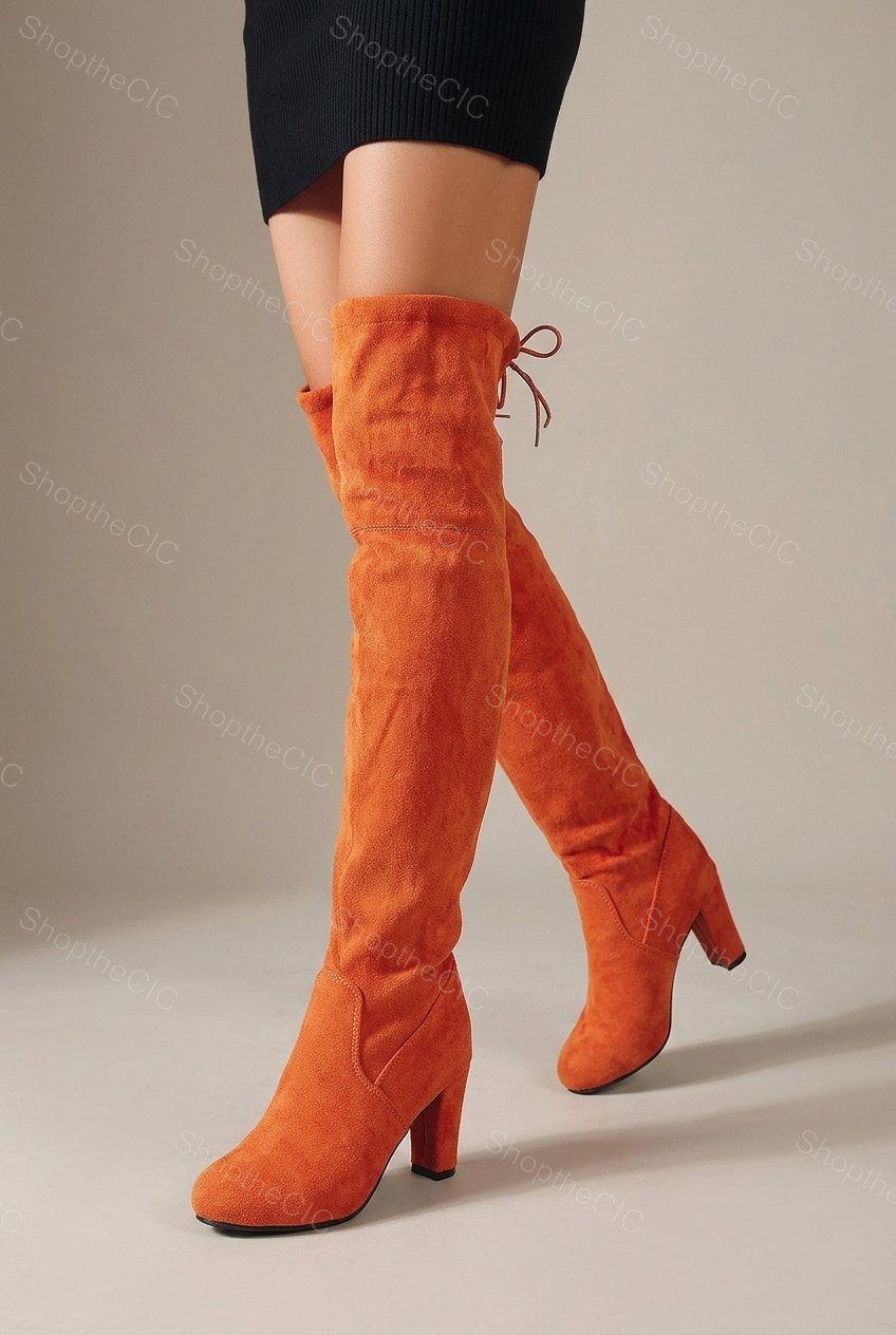 Faux Suede Tie-Back Block Heel Over-the-Knee Boots