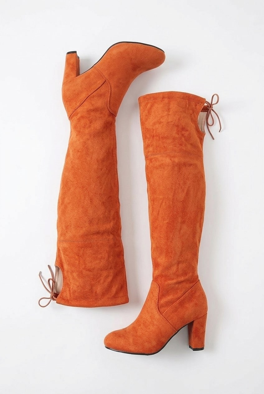 Faux Suede Tie-Back Block Heel Over-the-Knee Boots