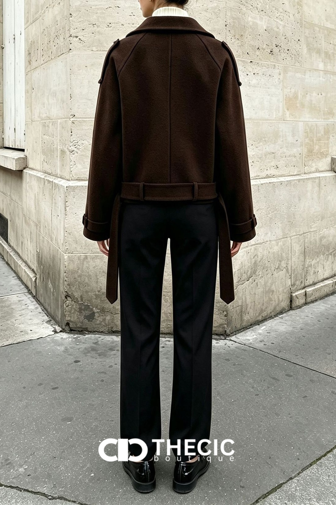 Felted Double-Breasted Cropped Tie-Waist Jacket