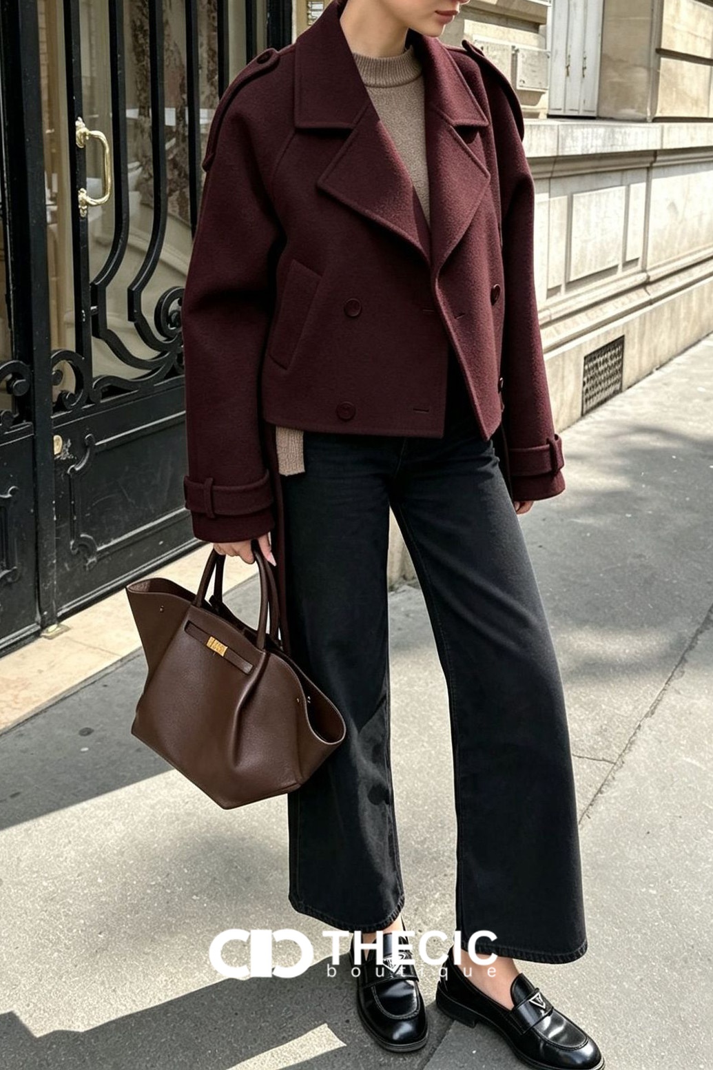 Felted Double-Breasted Cropped Tie-Waist Jacket