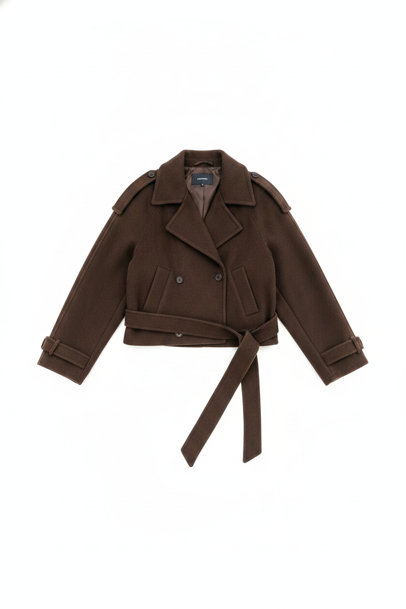 Felted Double-Breasted Cropped Tie-Waist Jacket