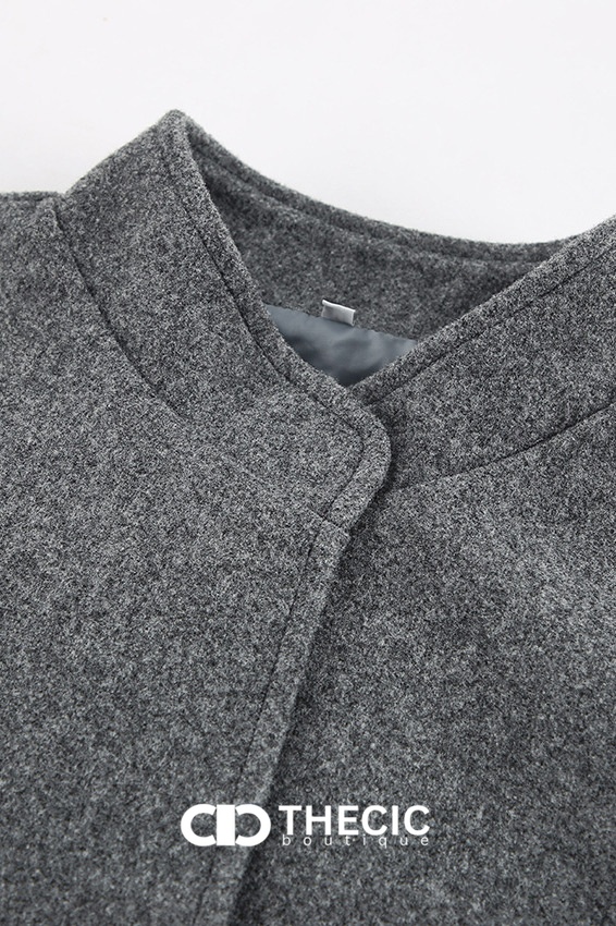 Felted Stand Collar Snap Button Jacket