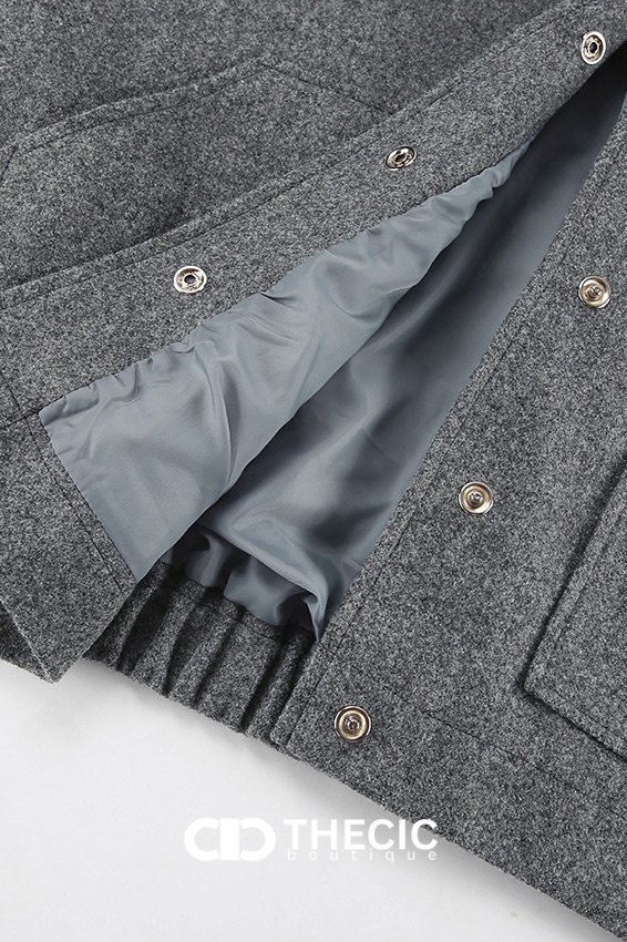 Felted Stand Collar Snap Button Jacket