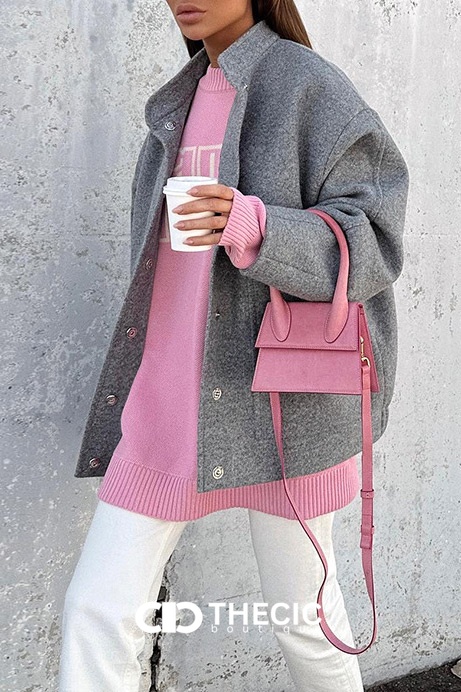Felted Stand Collar Snap Button Jacket