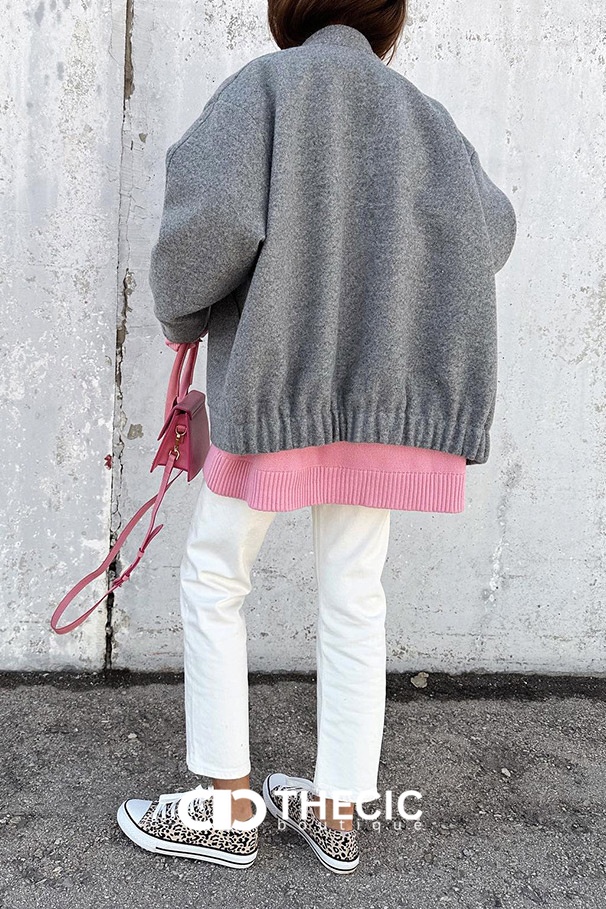 Felted Stand Collar Snap Button Jacket